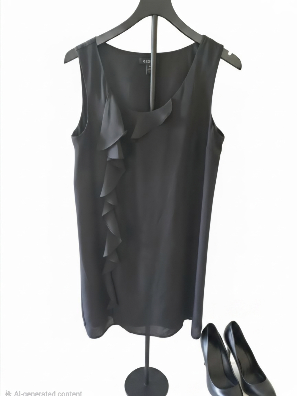 George Black Sleeveless Shift Dress with Ruffle Detail